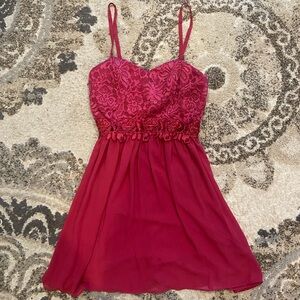 Red mini dress with floral lace